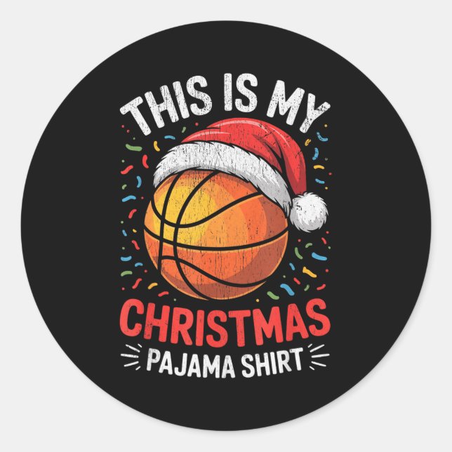 Merry Xmas Basketball Santa Hat This Is My Christm Classic Round Sticker (Front)