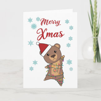 Merry Xmas Bear Snow Winter Teddy Kids Card