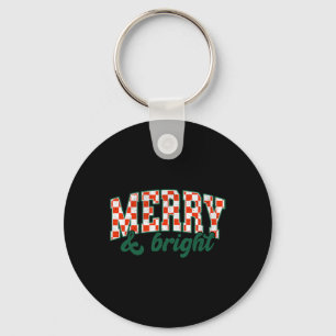 Merry Xmas Bright Cute Christmas Chequered Holiday Key Ring