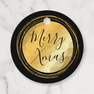 Merry Xmas calligraphy black and gold bright chic Favour Tags