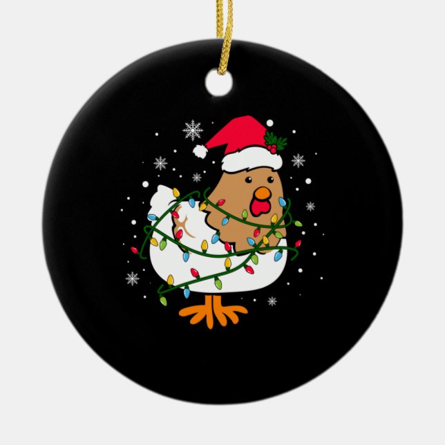 Merry Xmas Chicken Christmas Tree Light Ceramic Ornament (Front)