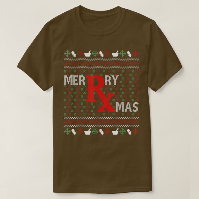 Merry Xmas Christmas Pharmacists Ugly Pharmacy Tec T-Shirt (Design Front)