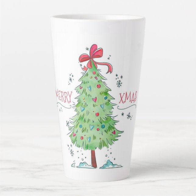 Merry Xmas Christmas Tree Latte Mug (Front)