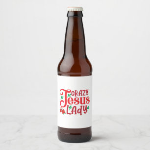 Merry Xmas Crazy Jesus Lady Beer Bottle Label