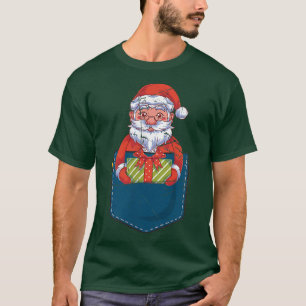 Merry Xmas Cute Santa Pocket Christmas Santa Claus T-Shirt