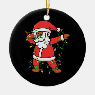 Merry Xmas Dabbing Santa Christmas Tree Light Ceramic Ornament