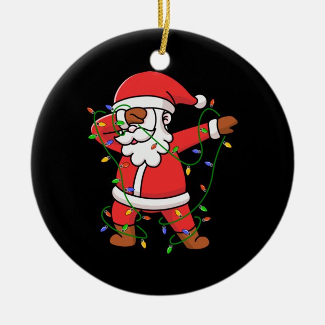 Merry Xmas Dabbing Santa Christmas Tree Light Ceramic Ornament (Front)