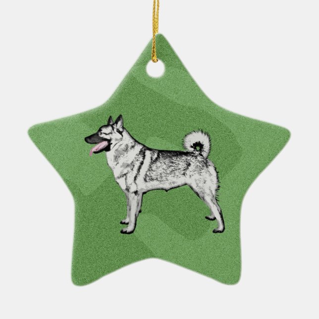 Merry Xmas Elkhound Ceramic Ornament (Front)