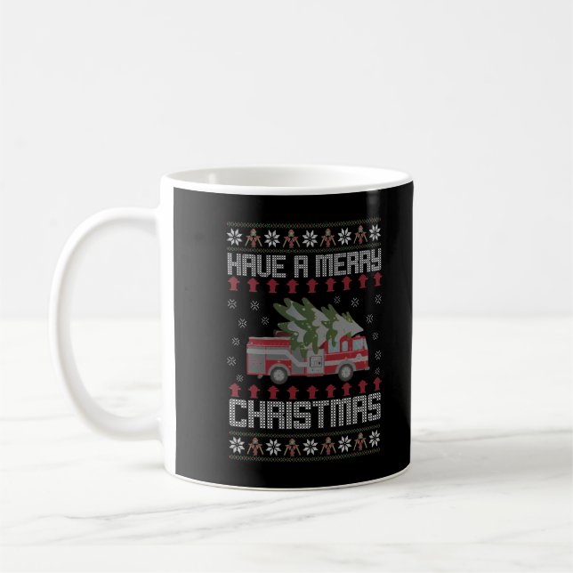 Merry Xmas Funny Ugly Christmas Sweater Fireman Fi Coffee Mug (Left)