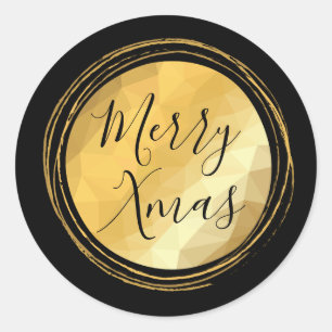 Merry Xmas golden metallic minimal Classic Round Sticker