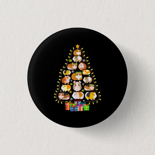Merry Xmas Guinea Pig Christmas Tree Lights 3 Cm Round Badge (Front)