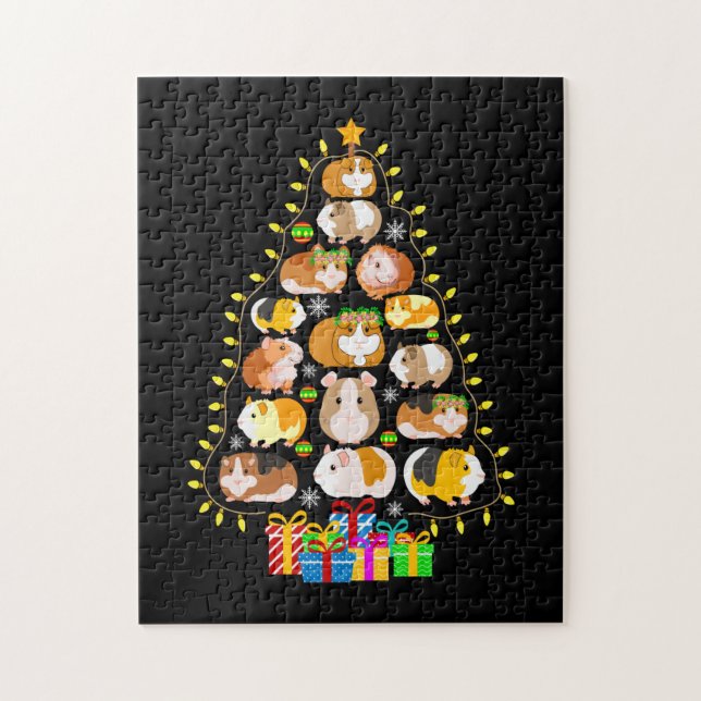 Merry Xmas Guinea Pig Christmas Tree Lights Jigsaw Puzzle (Vertical)