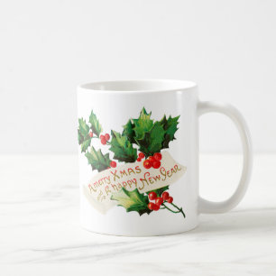Merry Xmas & Happy New Year Holly Coffee Mug