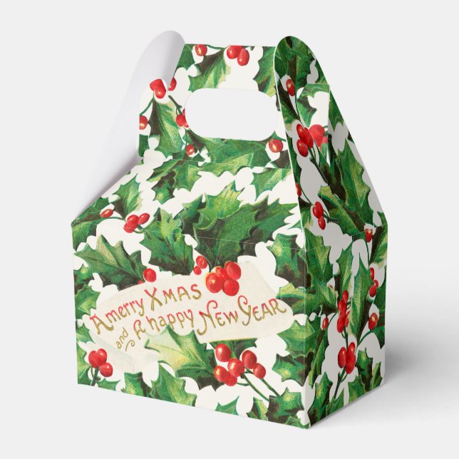 Merry Xmas & Happy New Year Holly Favour Box (Front Side)