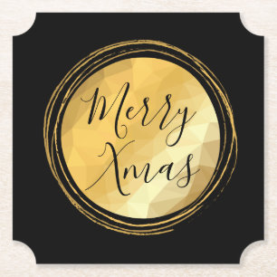 Merry Xmas holidays elegant black and gold Paper Coaster