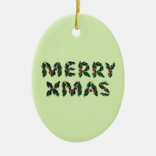 Merry Xmas Holly Ceramic Tree Decoration