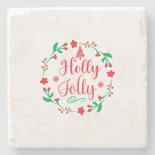 Merry Xmas Holly Jolly Stone Coaster