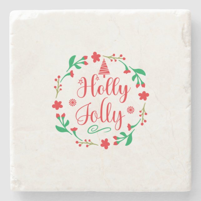 Merry Xmas Holly Jolly Stone Coaster (Front)