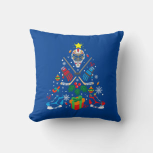 Merry Xmas Ice Hockey Christmas Tree Cushion