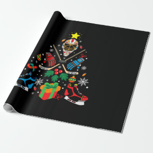 Merry Xmas Ice Hockey Christmas Tree Wrapping Paper