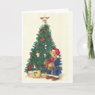 MERRY XMAS illustrated Cuddly Xmas BEAR Holiday Card