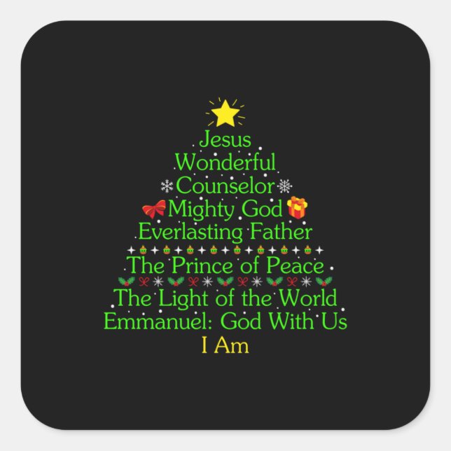Merry Xmas Jesus Wonderful Counsellor Mighty Square Sticker (Front)