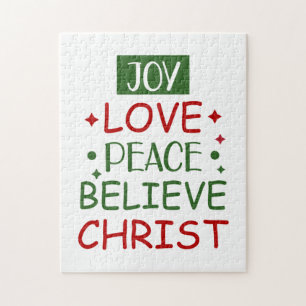 Merry Xmas Joy Love Peace Believe Jigsaw Puzzle