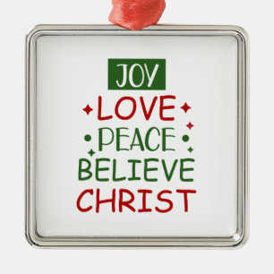 Merry Xmas Joy Love Peace Believe Metal Ornament