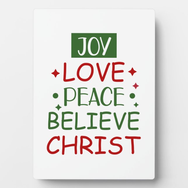 Merry Xmas Joy Love Peace Believe Plaque (Front)