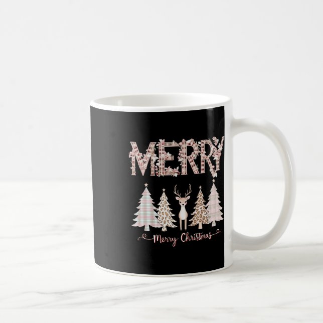 Merry Xmas Leopard Cheetah Buffalo Pink Plaid Chri Coffee Mug (Right)