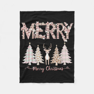 Merry Xmas Leopard Cheetah Buffalo Pink Plaid Chri Fleece Blanket