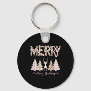 Merry Xmas Leopard Cheetah Buffalo Pink Plaid Chri Key Ring