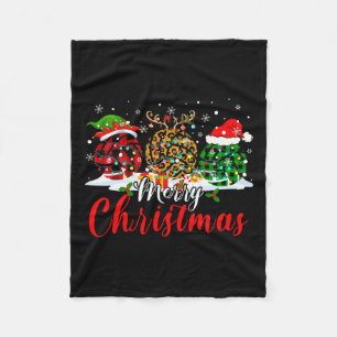 Merry Xmas Leopard Plaid Santa Elf Reindeer Volley Fleece Blanket