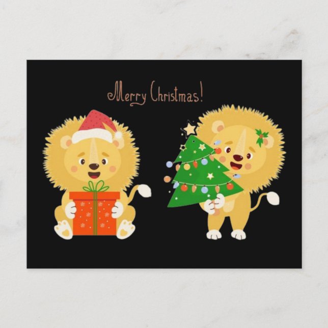 Merry Xmas Lion Cubs Postcard (Front)