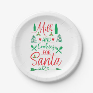 Merry Xmas Milk And Cookies For Santa Paper Plate