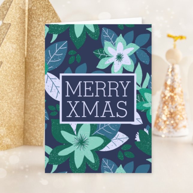 Merry Xmas Modern Botanical Floral Christmas Holiday Card (Creator Uploaded)