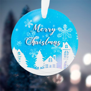 Merry Xmas New Year 2023 Purple White House Snow Ornament