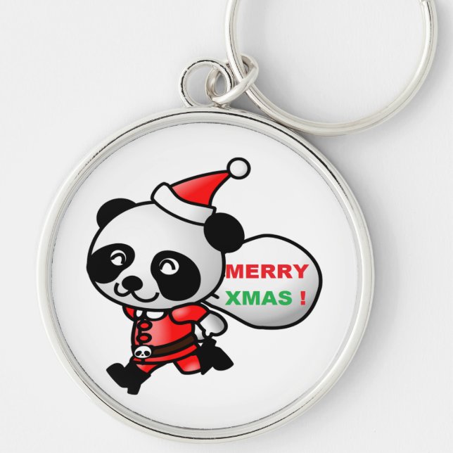 "MERRY XMAS" PANDA BEAR SANTA KEY RING (Front)