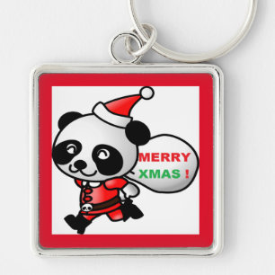 "MERRY XMAS" PANDA BEAR SANTA KEY RING