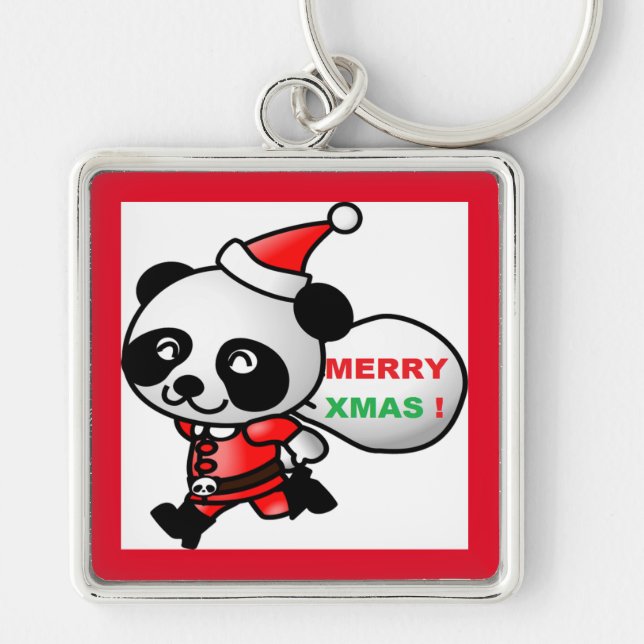 "MERRY XMAS" PANDA BEAR SANTA KEY RING (Front)
