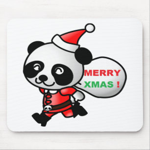 "MERRY XMAS" PANDA BEAR SANTA MOUSE PAD