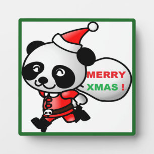 "MERRY XMAS" PANDA BEAR SANTA PLAQUE