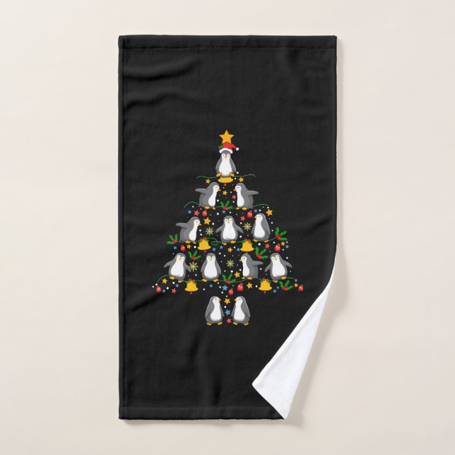 Merry Xmas Penguin Christmas Tree Lights Hand Towel (Hand Towel)