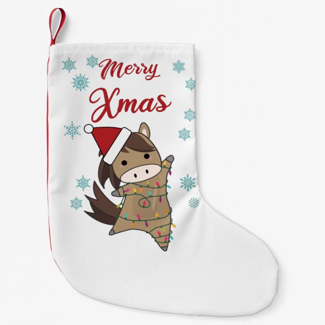 Merry Xmas Ponny Horse Snow Fairy Lights Animals A Small Christmas Stocking (Front)