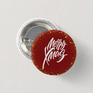 Merry xmas red  3 cm round badge