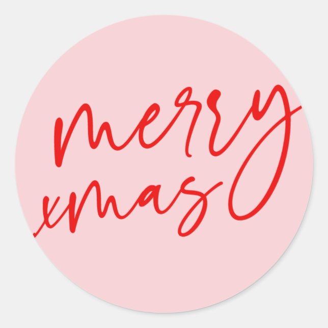 Merry Xmas Red and Pink Script Sticker (Front)