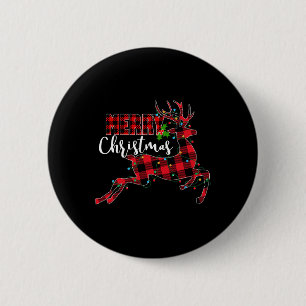 Merry Xmas Red Buffalo Plaid Christmas Reindeer Sa 6 Cm Round Badge
