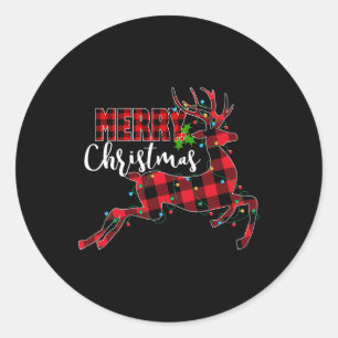 Merry Xmas Red Buffalo Plaid Christmas Reindeer Sa Classic Round Sticker