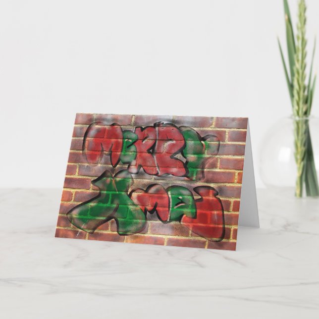 Merry Xmas Red Green Graffiti Holiday Card (Front)