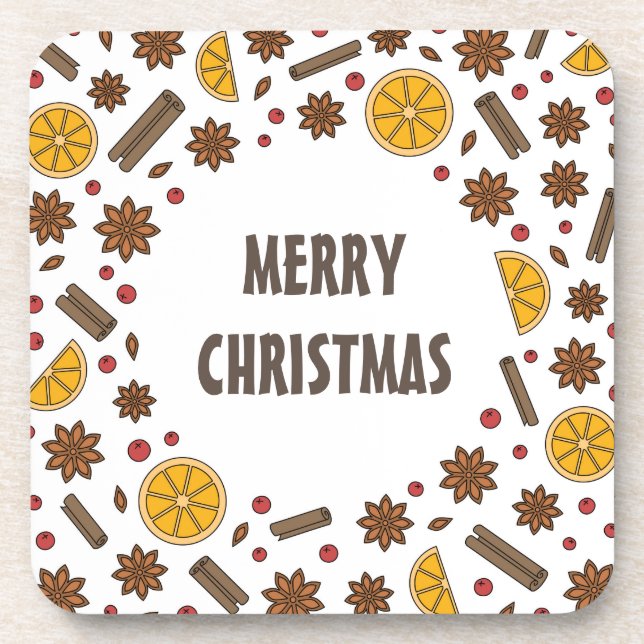 Merry Xmas red mulled wine spices Coaster (Front)